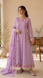 Zar – Gul-e-Lilac Anarkali Frock 3 Piece Suit | Premium Embroidered Festive Wear