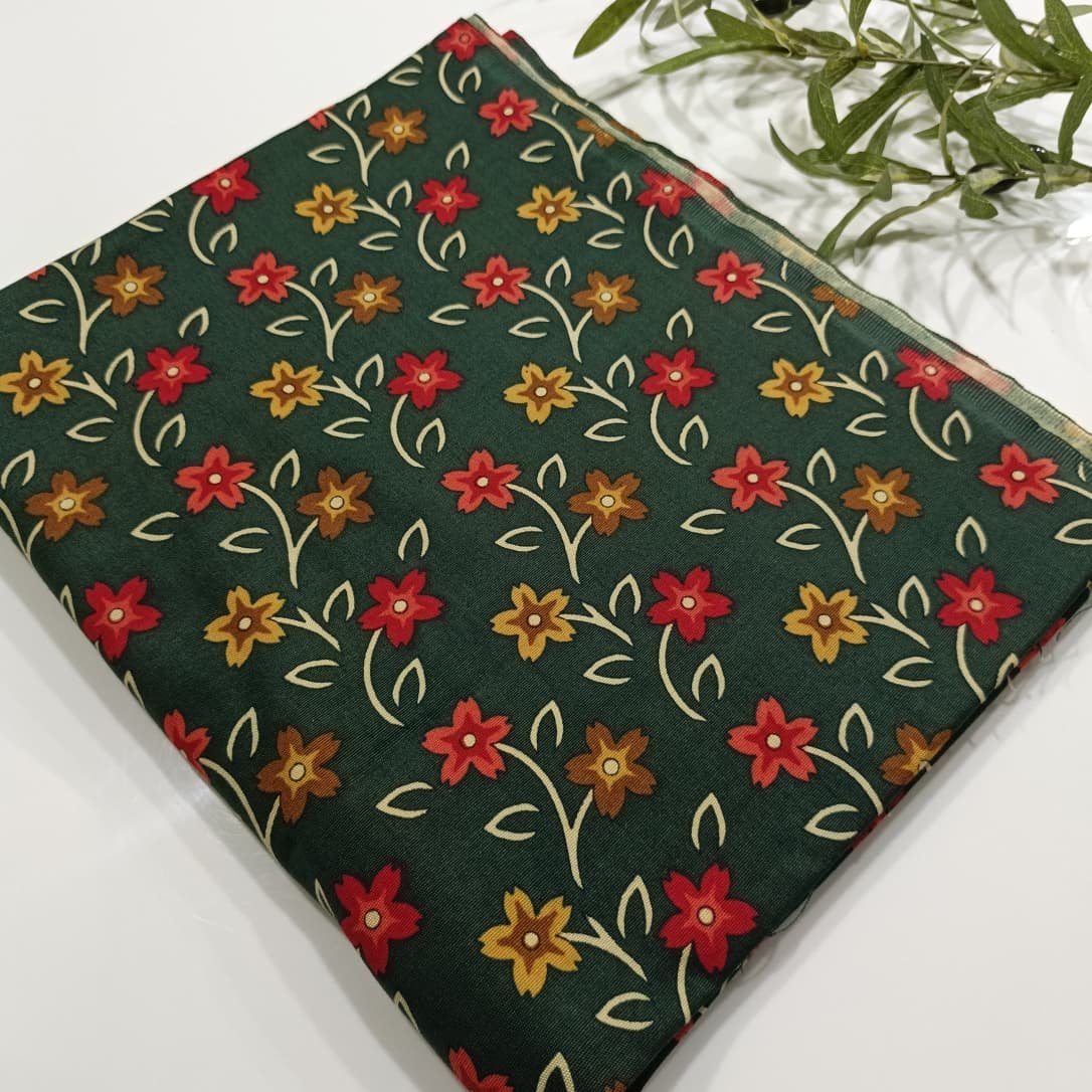 green_bail_floral Pashmina Fabric (Green Multi Floral) - Luxury Winter Collection - Image 1